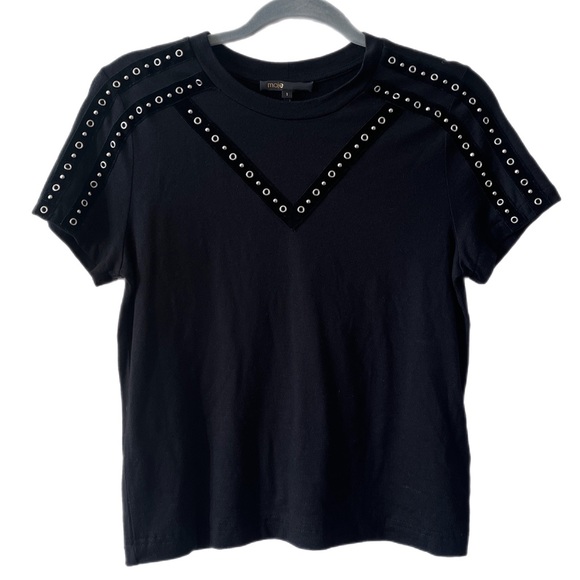 MAJE | Tabloid Grommet & Stud Detail Tee | Sz 1 - Picture 2 of 6